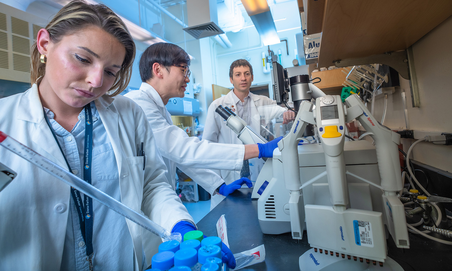 Researchers in a Dana-Farber lab